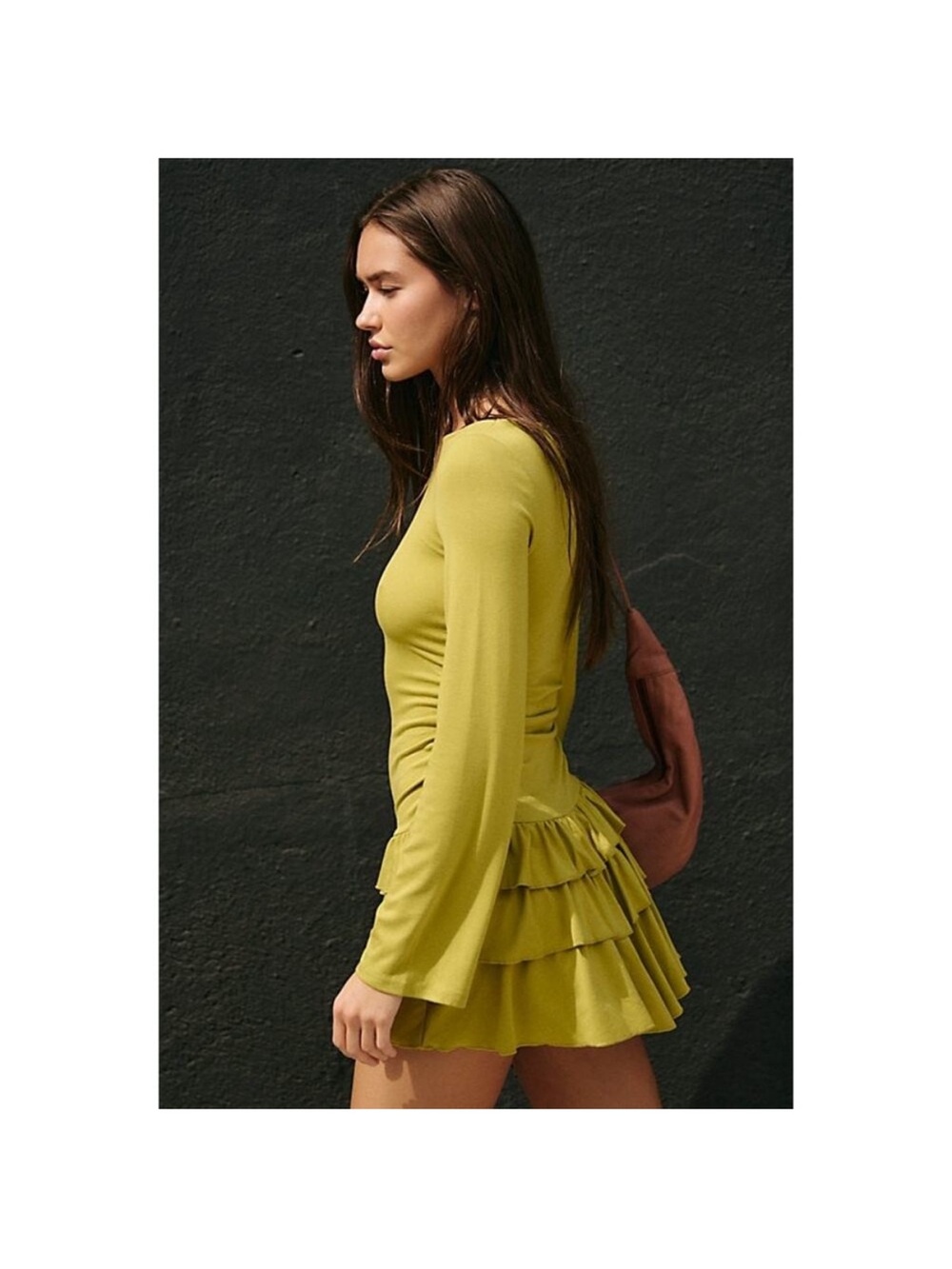 Free people Long-Sleeve Tiered Mini Dress in Avocado